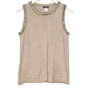 J.Crew Sontuosa Cashmere Beige Embellished Sweater Vest Size Medium Old Money
